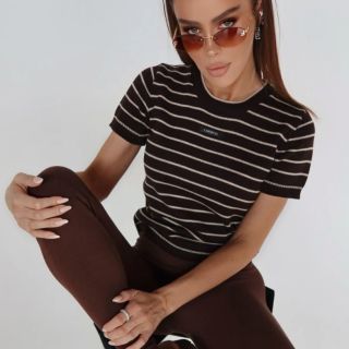 Úpletový sveter s krátkym rukávom COFFE